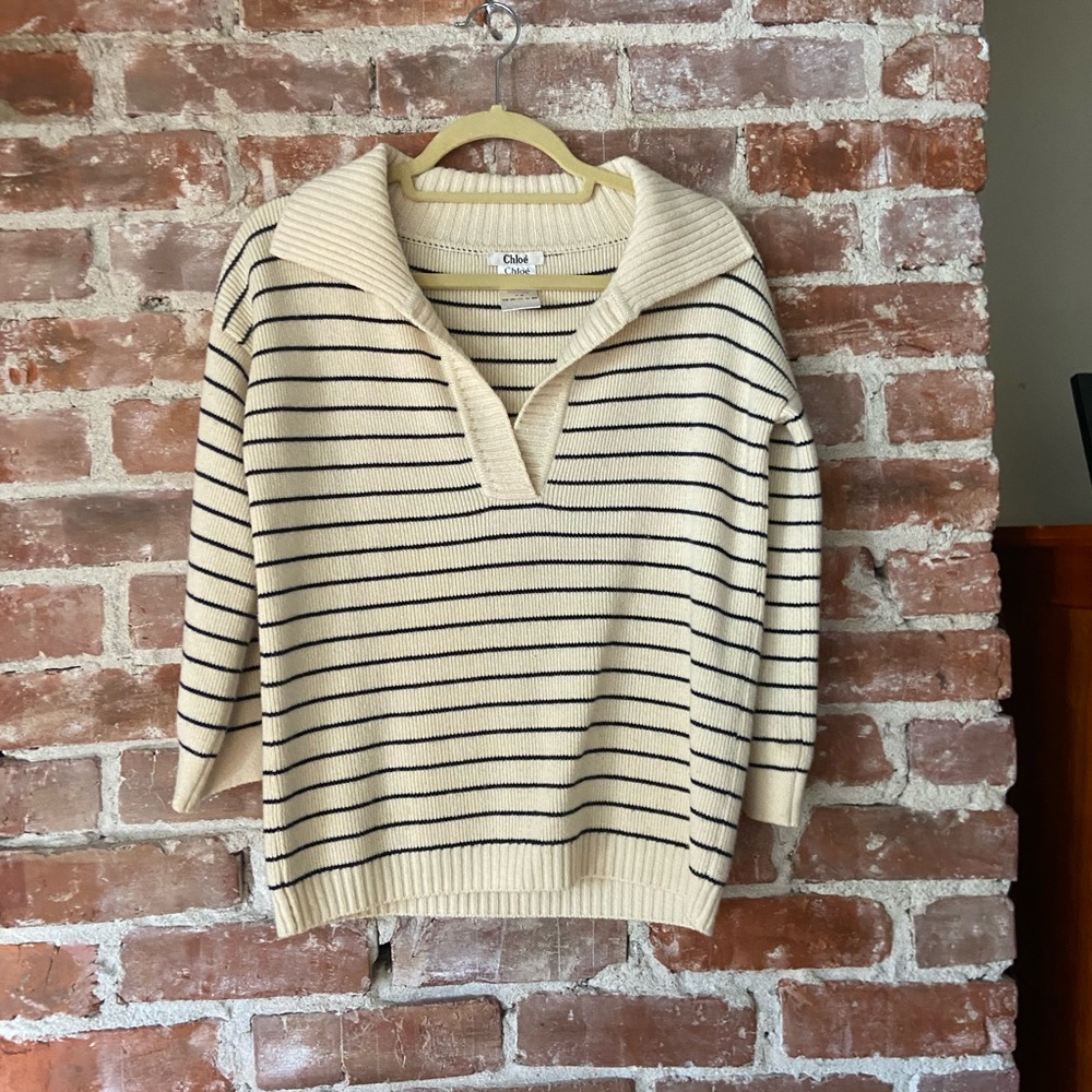 Chloe Sweater with stripes and large collar